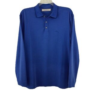 Tommy Bahama Polo Shirt Mens Large Blue Striped Marlin Logo Golf Casual